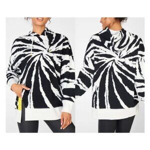 Fabletics NWOT black/white Jasmine side slit Hoodie sweatshirt pullover, sz M